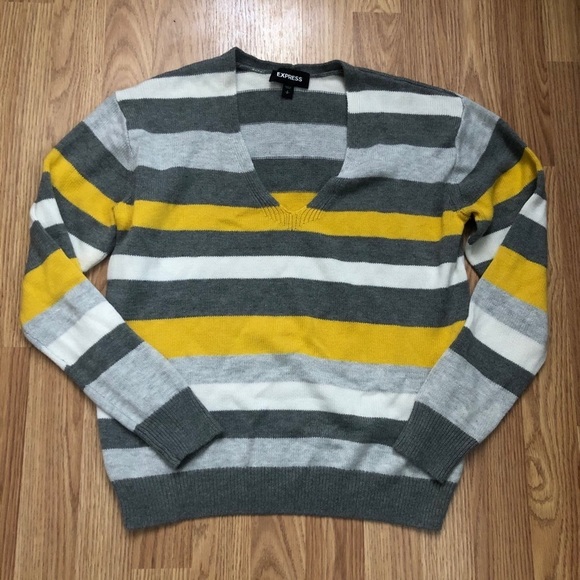 Express Stripe Yellow, Gray and White Sweater - Picture 1 of 4